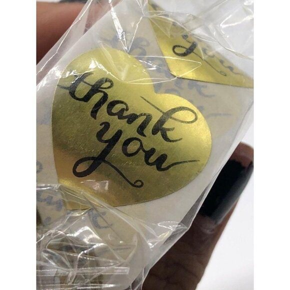 Gold Heart Thank You Stickers Roll 500pcs 1 Inch Adhesive Labels - Picture 3 of 5